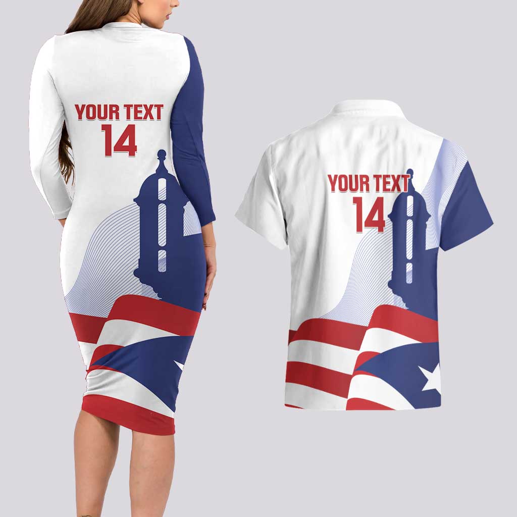 Custom Puerto Rico Football Couples Matching Long Sleeve Bodycon Dress and Hawaiian Shirt Vamos Los Boricuas