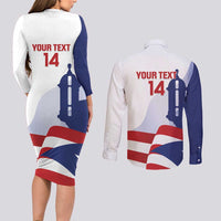 Custom Puerto Rico Football Couples Matching Long Sleeve Bodycon Dress and Long Sleeve Button Shirt Vamos Los Boricuas