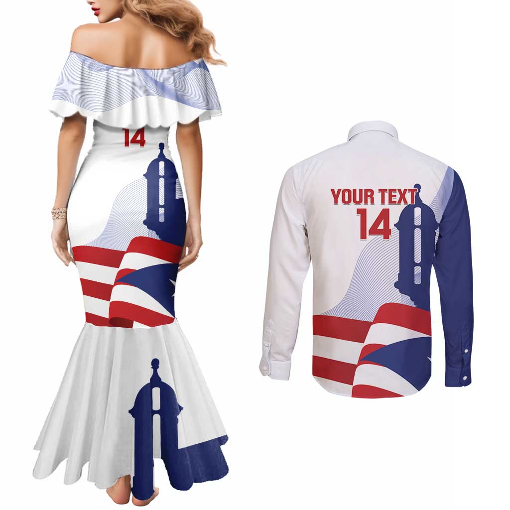 Custom Puerto Rico Football Couples Matching Mermaid Dress and Long Sleeve Button Shirt Vamos Los Boricuas