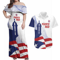 Custom Puerto Rico Football Couples Matching Off Shoulder Maxi Dress and Hawaiian Shirt Vamos Los Boricuas