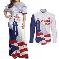 Custom Puerto Rico Football Couples Matching Off Shoulder Maxi Dress and Long Sleeve Button Shirt Vamos Los Boricuas