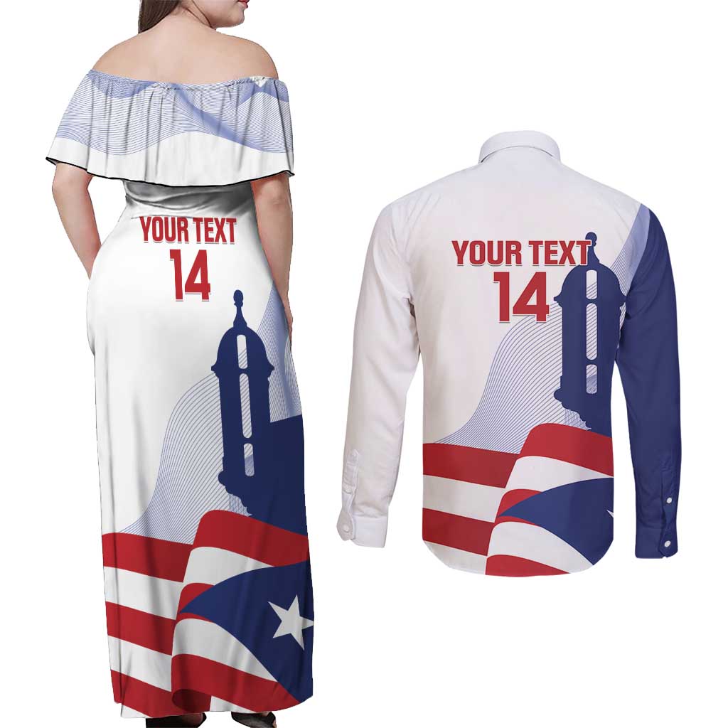 Custom Puerto Rico Football Couples Matching Off Shoulder Maxi Dress and Long Sleeve Button Shirt Vamos Los Boricuas