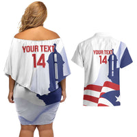Custom Puerto Rico Football Couples Matching Off Shoulder Short Dress and Hawaiian Shirt Vamos Los Boricuas