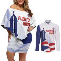 Custom Puerto Rico Football Couples Matching Off Shoulder Short Dress and Long Sleeve Button Shirt Vamos Los Boricuas