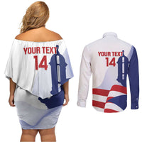 Custom Puerto Rico Football Couples Matching Off Shoulder Short Dress and Long Sleeve Button Shirt Vamos Los Boricuas