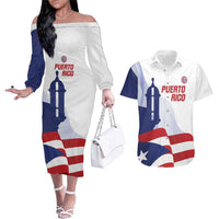 Custom Puerto Rico Football Couples Matching Off The Shoulder Long Sleeve Dress and Hawaiian Shirt Vamos Los Boricuas