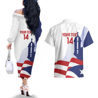 Custom Puerto Rico Football Couples Matching Off The Shoulder Long Sleeve Dress and Hawaiian Shirt Vamos Los Boricuas