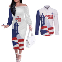 Custom Puerto Rico Football Couples Matching Off The Shoulder Long Sleeve Dress and Long Sleeve Button Shirt Vamos Los Boricuas