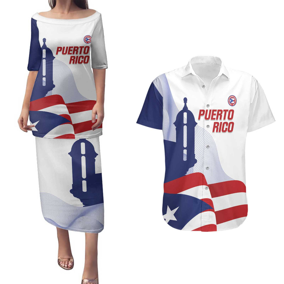 Custom Puerto Rico Football Couples Matching Puletasi and Hawaiian Shirt Vamos Los Boricuas