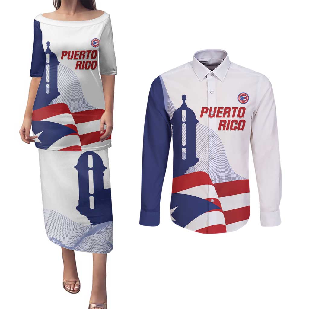 Custom Puerto Rico Football Couples Matching Puletasi and Long Sleeve Button Shirt Vamos Los Boricuas