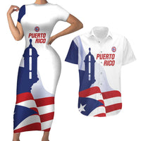 Custom Puerto Rico Football Couples Matching Short Sleeve Bodycon Dress and Hawaiian Shirt Vamos Los Boricuas