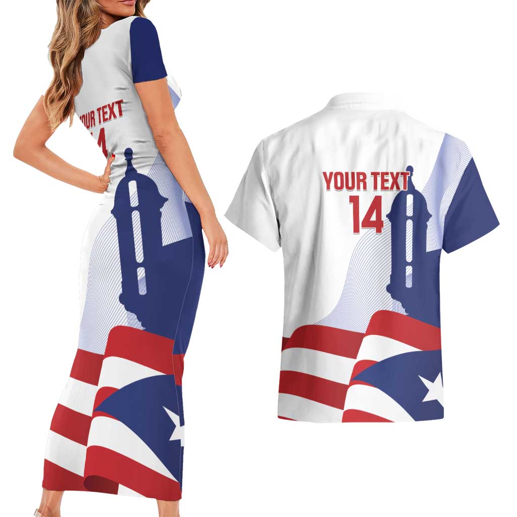 Custom Puerto Rico Football Couples Matching Short Sleeve Bodycon Dress and Hawaiian Shirt Vamos Los Boricuas