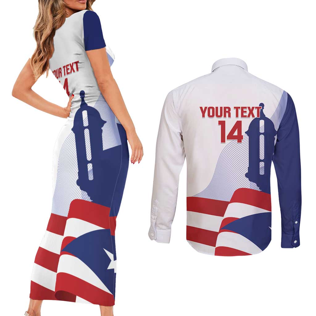 Custom Puerto Rico Football Couples Matching Short Sleeve Bodycon Dress and Long Sleeve Button Shirt Vamos Los Boricuas