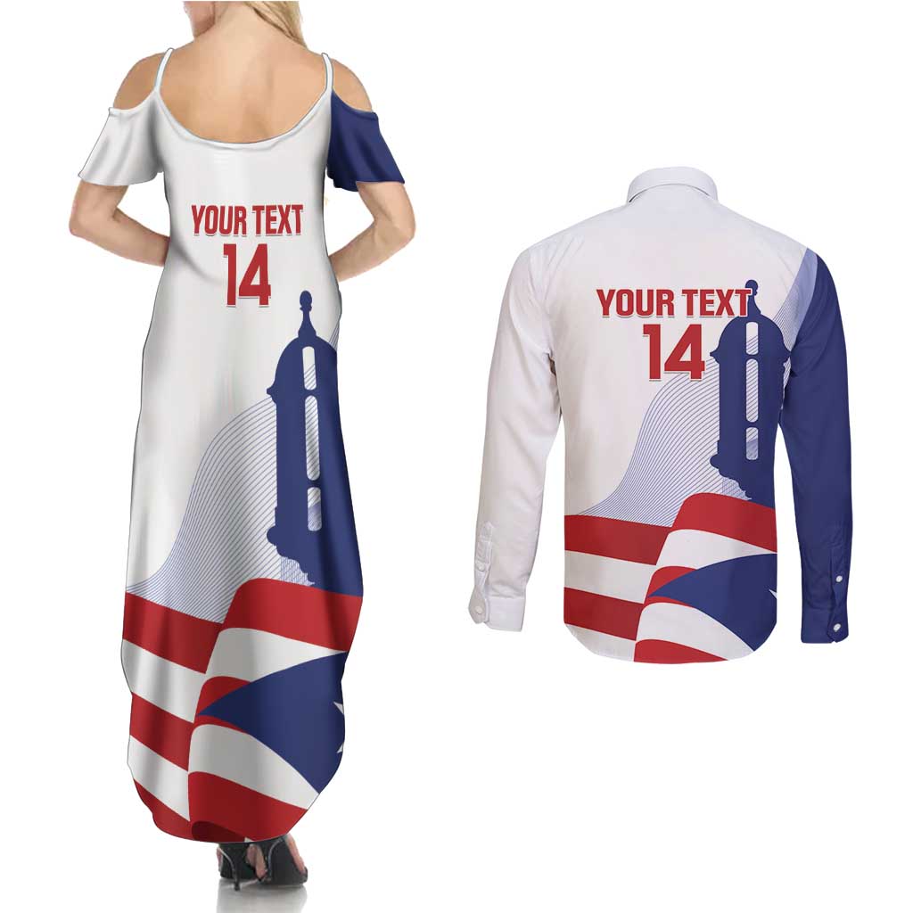 Custom Puerto Rico Football Couples Matching Summer Maxi Dress and Long Sleeve Button Shirt Vamos Los Boricuas