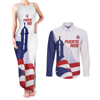 Custom Puerto Rico Football Couples Matching Tank Maxi Dress and Long Sleeve Button Shirt Vamos Los Boricuas