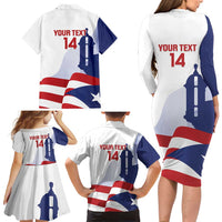 Custom Puerto Rico Football Family Matching Long Sleeve Bodycon Dress and Hawaiian Shirt Vamos Los Boricuas