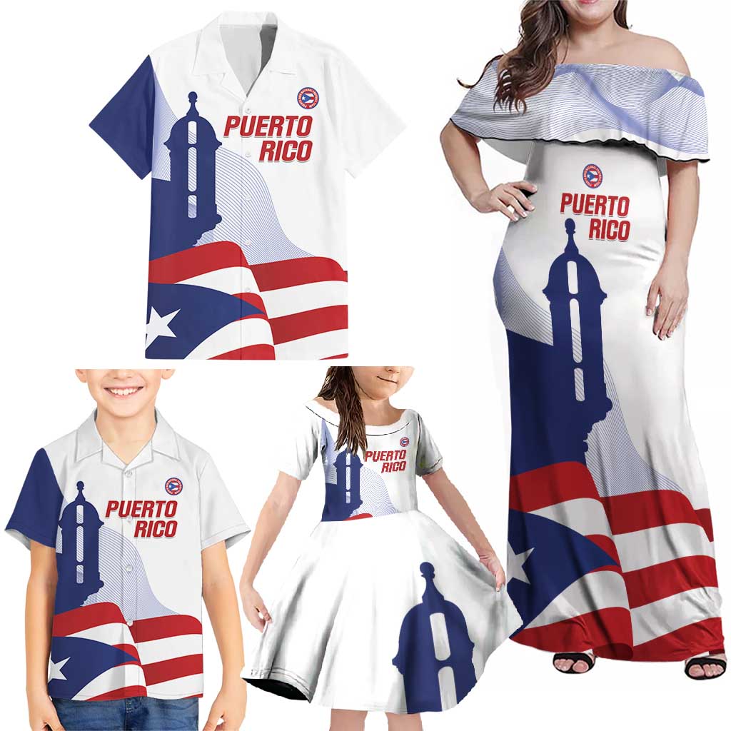 Custom Puerto Rico Football Family Matching Off Shoulder Maxi Dress and Hawaiian Shirt Vamos Los Boricuas