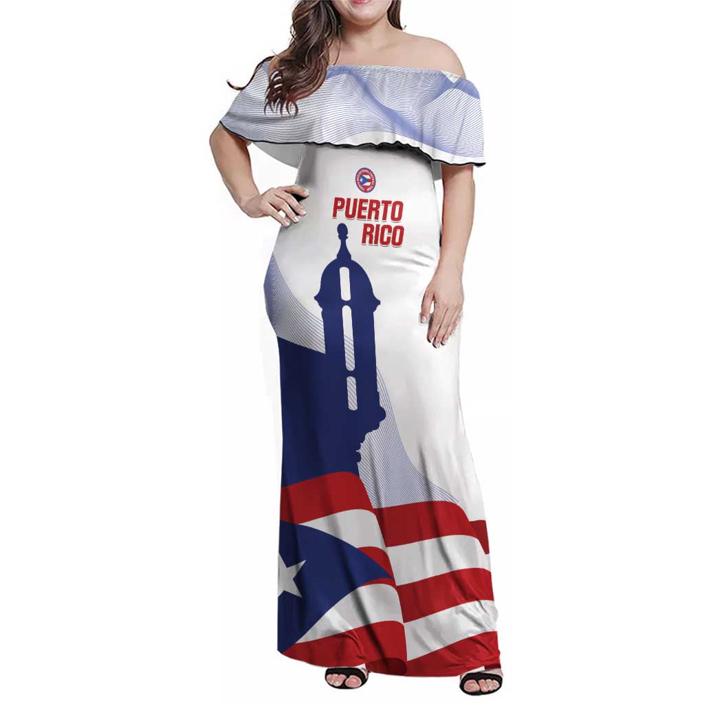 Custom Puerto Rico Football Family Matching Off Shoulder Maxi Dress and Hawaiian Shirt Vamos Los Boricuas