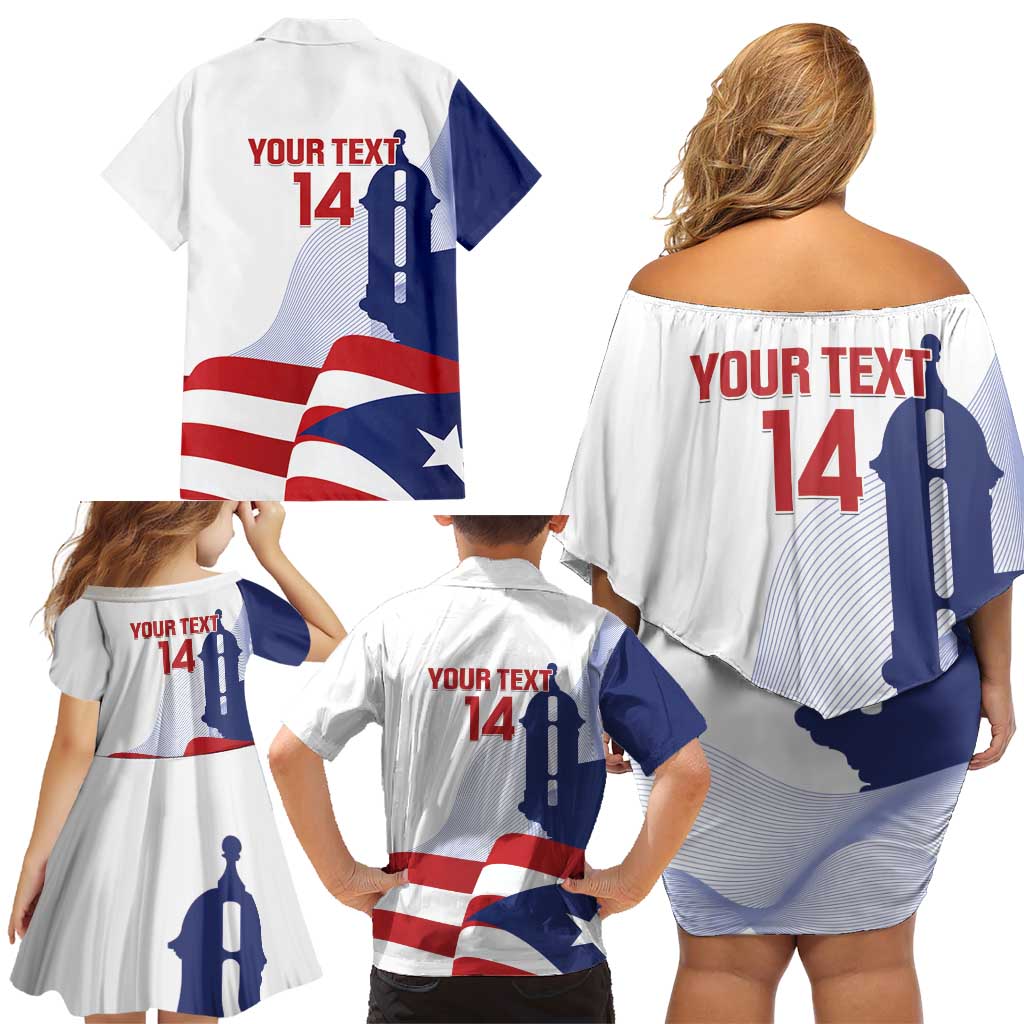Custom Puerto Rico Football Family Matching Off Shoulder Short Dress and Hawaiian Shirt Vamos Los Boricuas