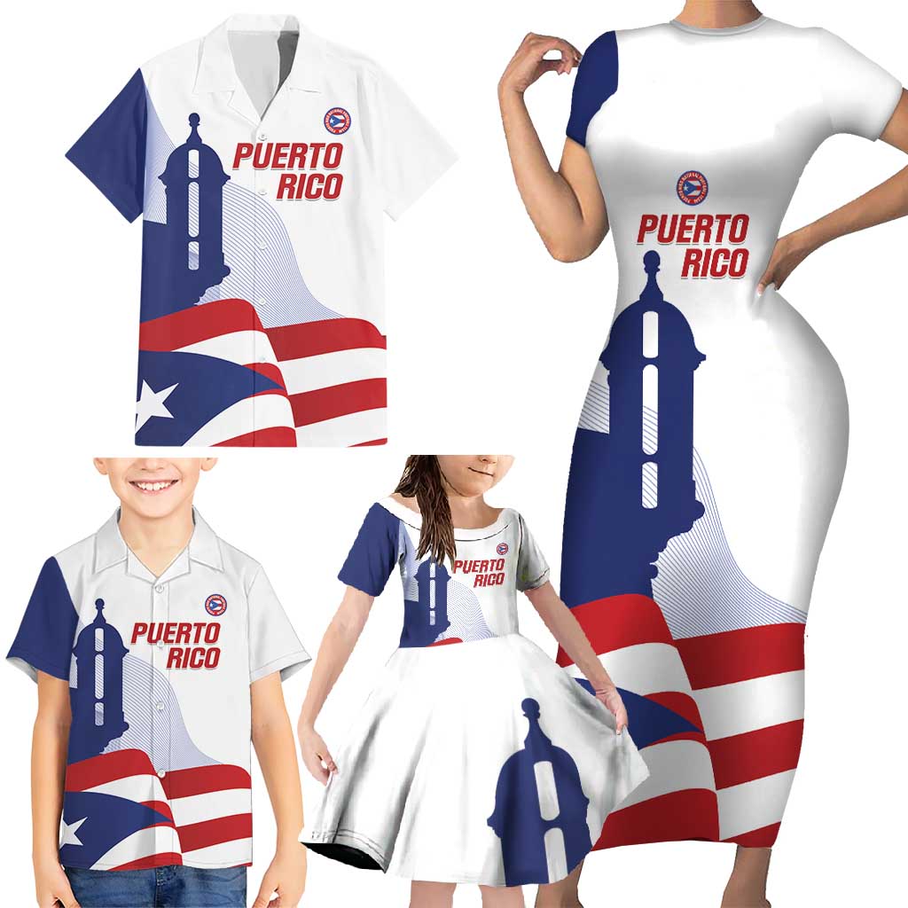 Custom Puerto Rico Football Family Matching Short Sleeve Bodycon Dress and Hawaiian Shirt Vamos Los Boricuas