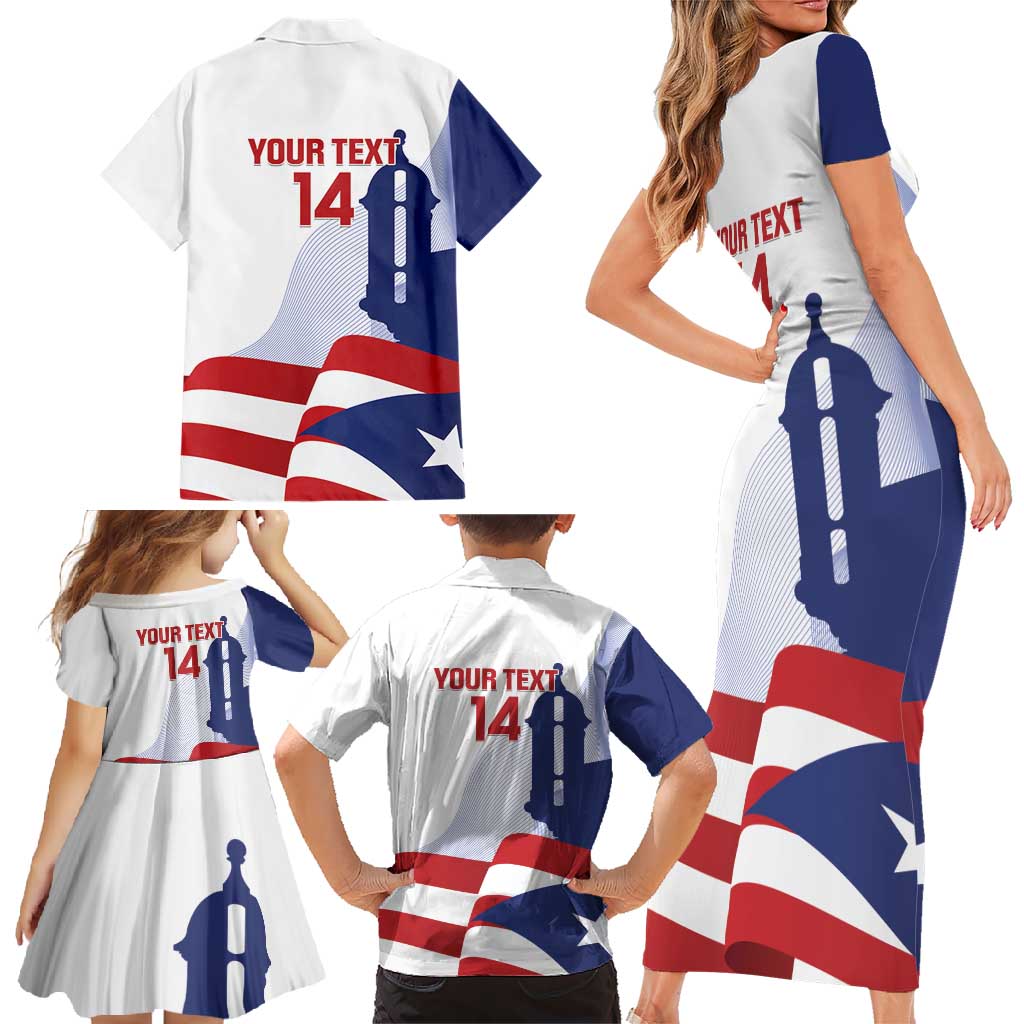 Custom Puerto Rico Football Family Matching Short Sleeve Bodycon Dress and Hawaiian Shirt Vamos Los Boricuas