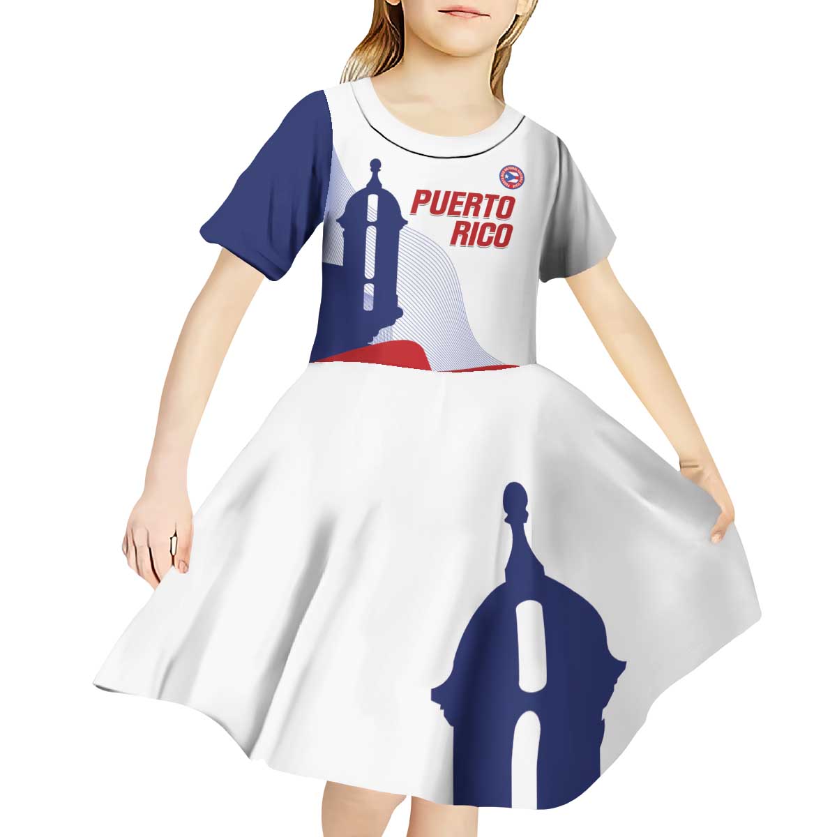 Custom Puerto Rico Football Kid Short Sleeve Dress Vamos Los Boricuas