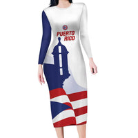Custom Puerto Rico Football Long Sleeve Bodycon Dress Vamos Los Boricuas