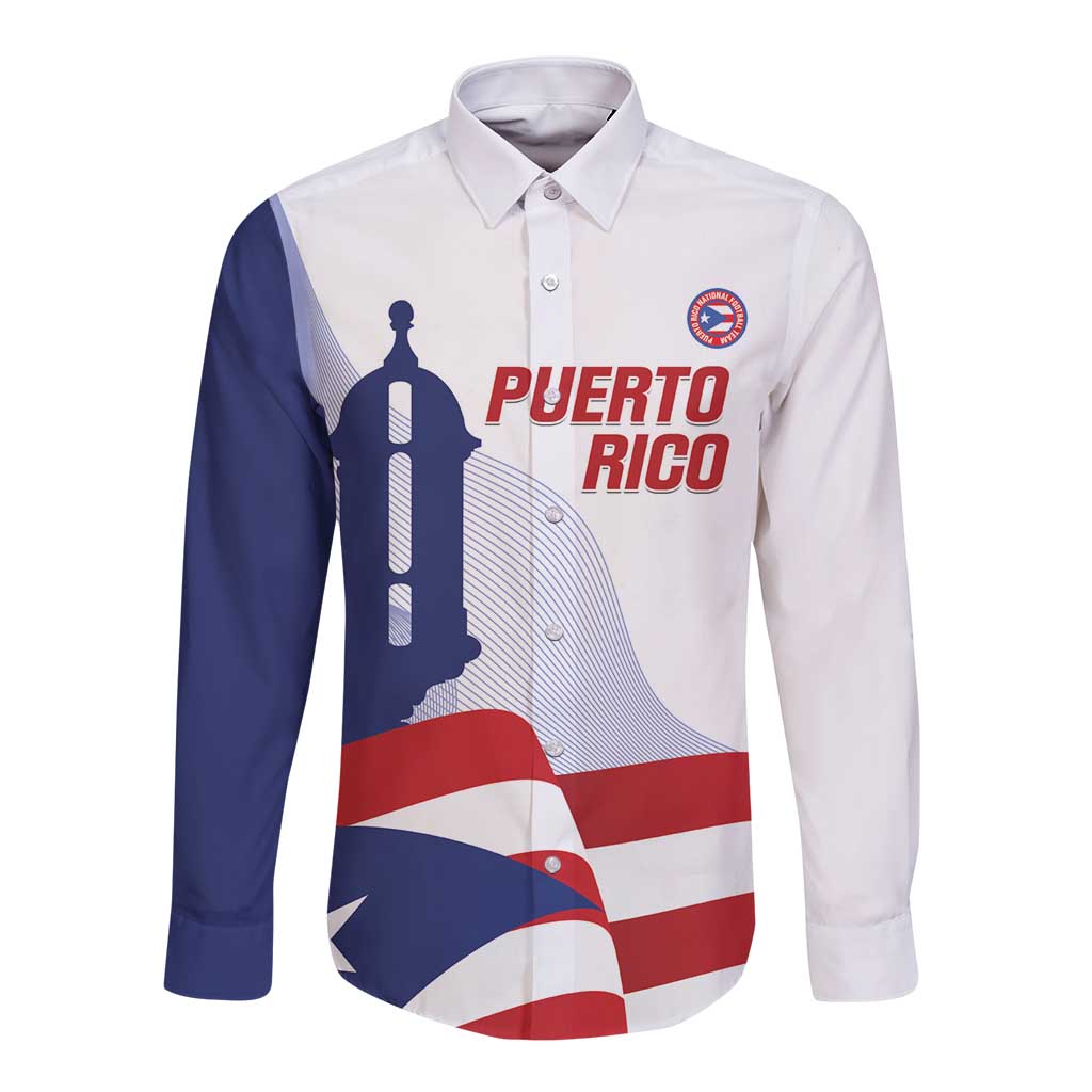 Custom Puerto Rico Football Long Sleeve Button Shirt Vamos Los Boricuas
