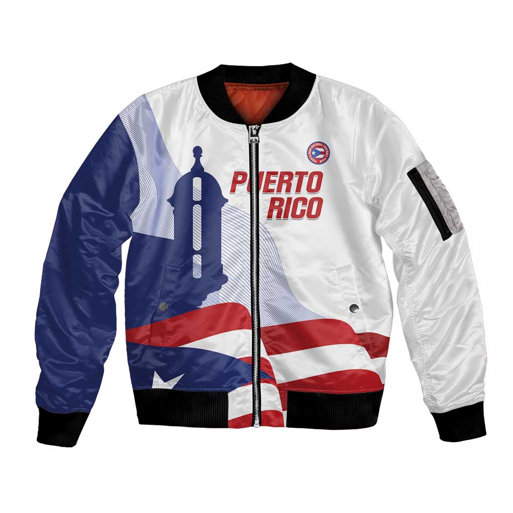 Custom Puerto Rico Football Sleeve Zip Bomber Jacket Vamos Los Boricuas