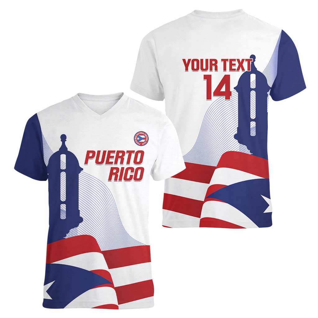 Custom Puerto Rico Football Women V-Neck T-Shirt Vamos Los Boricuas