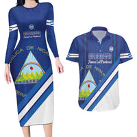 Custom Nicaragua Football Couples Matching Long Sleeve Bodycon Dress and Hawaiian Shirt Vamos Los Pinoleros