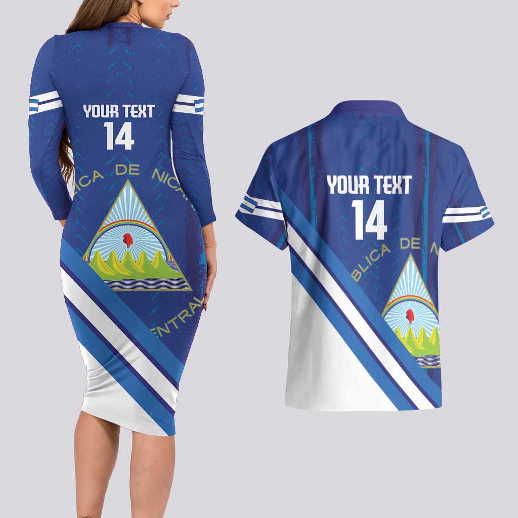 Custom Nicaragua Football Couples Matching Long Sleeve Bodycon Dress and Hawaiian Shirt Vamos Los Pinoleros