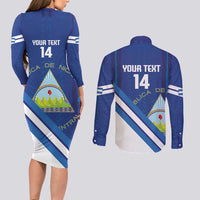 Custom Nicaragua Football Couples Matching Long Sleeve Bodycon Dress and Long Sleeve Button Shirt Vamos Los Pinoleros