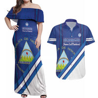 Custom Nicaragua Football Couples Matching Off Shoulder Maxi Dress and Hawaiian Shirt Vamos Los Pinoleros