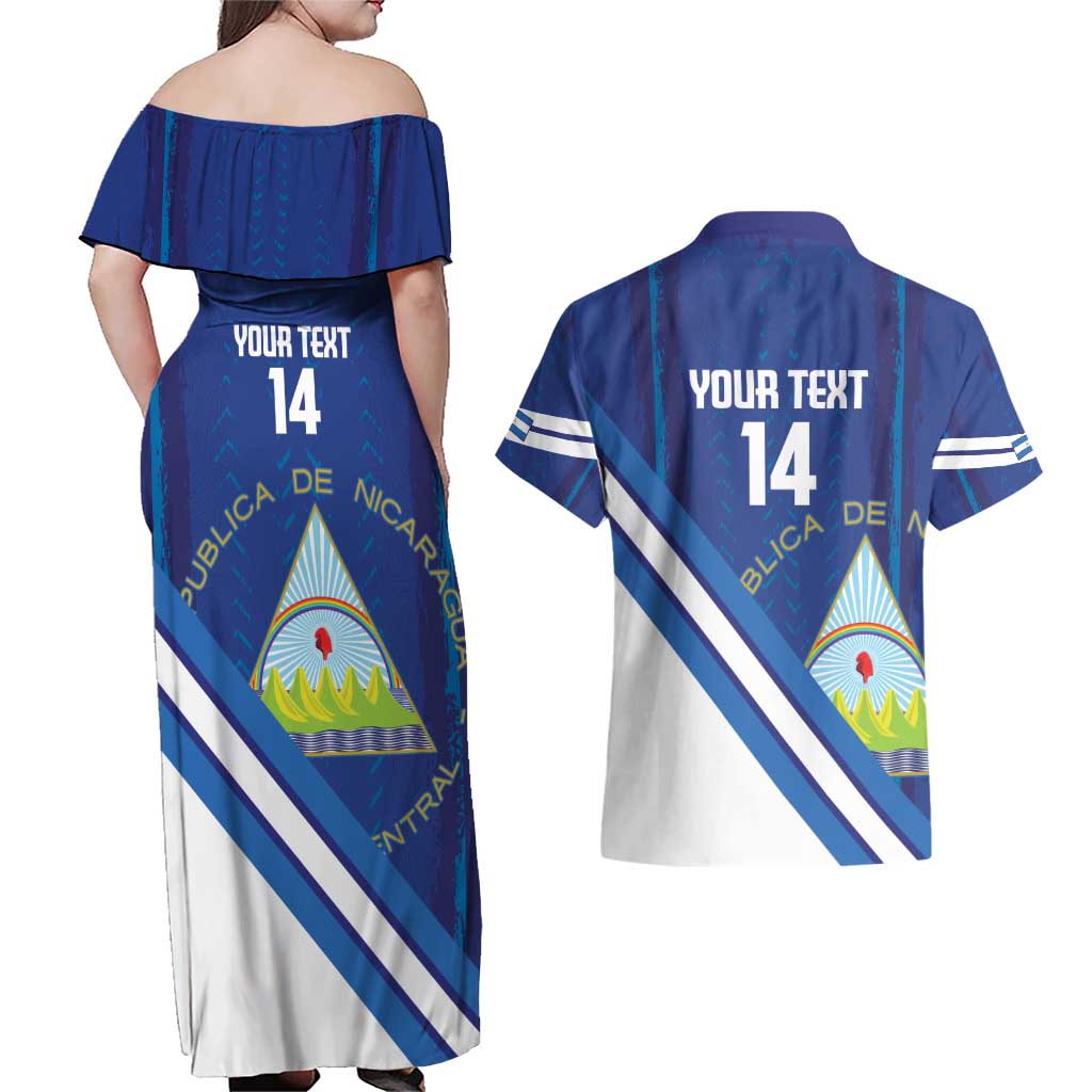 Custom Nicaragua Football Couples Matching Off Shoulder Maxi Dress and Hawaiian Shirt Vamos Los Pinoleros