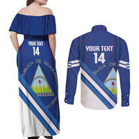 Custom Nicaragua Football Couples Matching Off Shoulder Maxi Dress and Long Sleeve Button Shirt Vamos Los Pinoleros