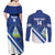 Custom Nicaragua Football Couples Matching Off Shoulder Maxi Dress and Long Sleeve Button Shirt Vamos Los Pinoleros