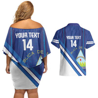 Custom Nicaragua Football Couples Matching Off Shoulder Short Dress and Hawaiian Shirt Vamos Los Pinoleros
