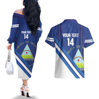 Custom Nicaragua Football Couples Matching Off The Shoulder Long Sleeve Dress and Hawaiian Shirt Vamos Los Pinoleros