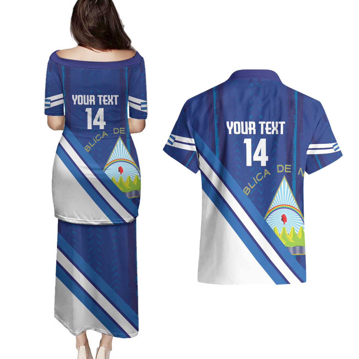 Custom Nicaragua Football Couples Matching Puletasi and Hawaiian Shirt Vamos Los Pinoleros