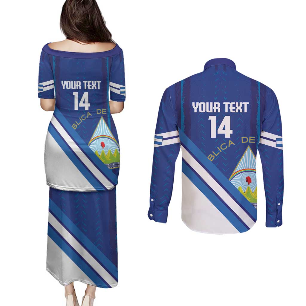 Custom Nicaragua Football Couples Matching Puletasi and Long Sleeve Button Shirt Vamos Los Pinoleros