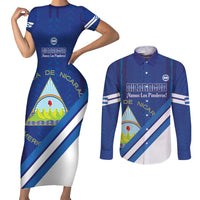 Custom Nicaragua Football Couples Matching Short Sleeve Bodycon Dress and Long Sleeve Button Shirt Vamos Los Pinoleros