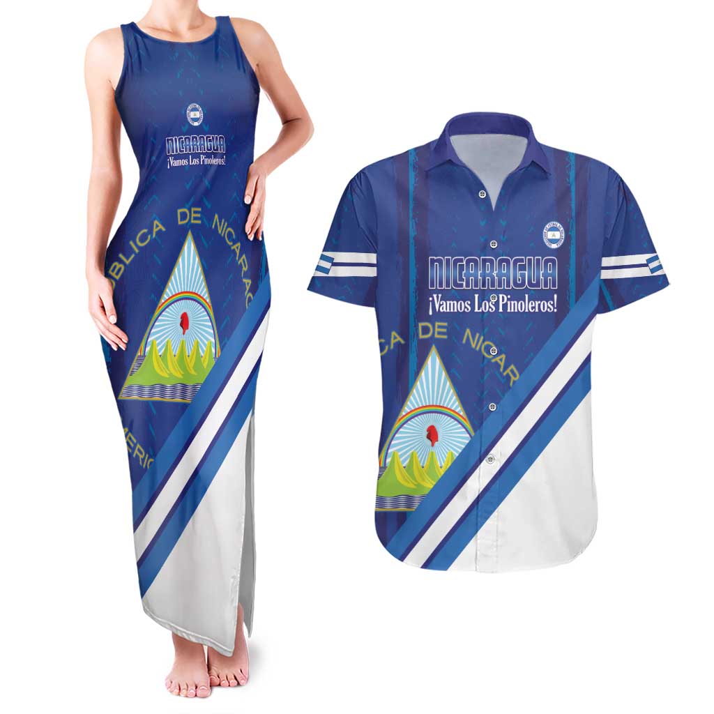 Custom Nicaragua Football Couples Matching Tank Maxi Dress and Hawaiian Shirt Vamos Los Pinoleros
