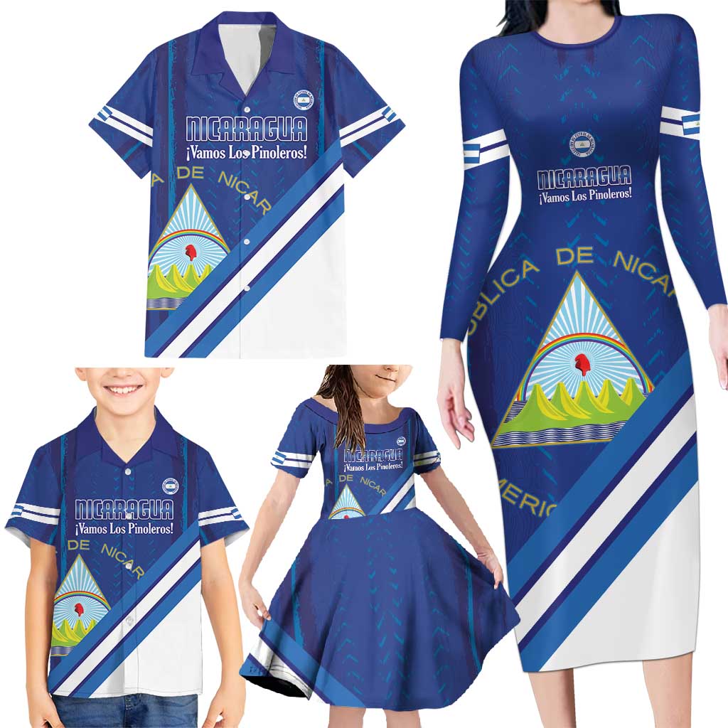 Custom Nicaragua Football Family Matching Long Sleeve Bodycon Dress and Hawaiian Shirt Vamos Los Pinoleros
