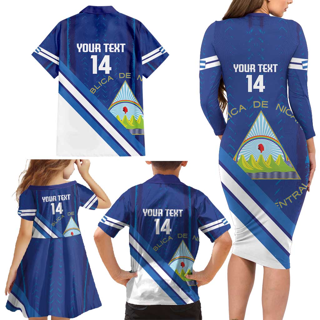 Custom Nicaragua Football Family Matching Long Sleeve Bodycon Dress and Hawaiian Shirt Vamos Los Pinoleros
