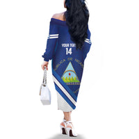 Custom Nicaragua Football Family Matching Off The Shoulder Long Sleeve Dress and Hawaiian Shirt Vamos Los Pinoleros