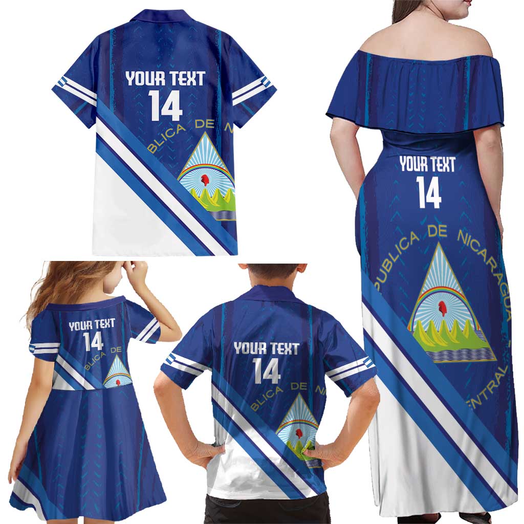 Custom Nicaragua Football Family Matching Off Shoulder Maxi Dress and Hawaiian Shirt Vamos Los Pinoleros