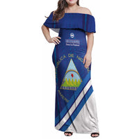 Custom Nicaragua Football Family Matching Off Shoulder Maxi Dress and Hawaiian Shirt Vamos Los Pinoleros
