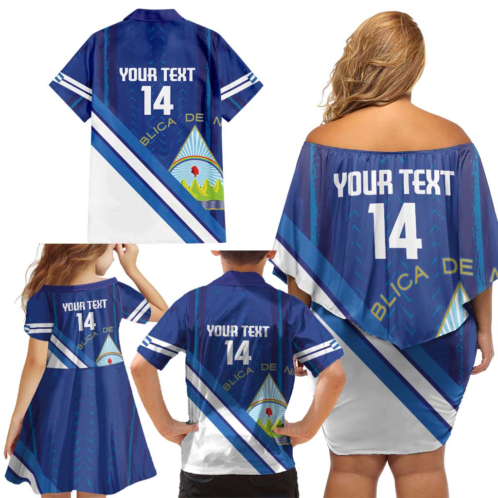 Custom Nicaragua Football Family Matching Off Shoulder Short Dress and Hawaiian Shirt Vamos Los Pinoleros