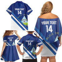 Custom Nicaragua Football Family Matching Off Shoulder Short Dress and Hawaiian Shirt Vamos Los Pinoleros